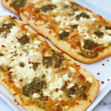 Garlic Flatbread with basil pesto, sweet chilli