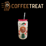 Xmas Re-Usable Glass Iced Latte Cups with Straw